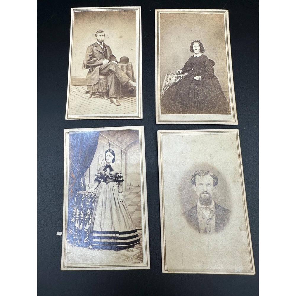 Antique Victorian CDV Photos Stamps 1800s Portraits Mourning Lot of 4
